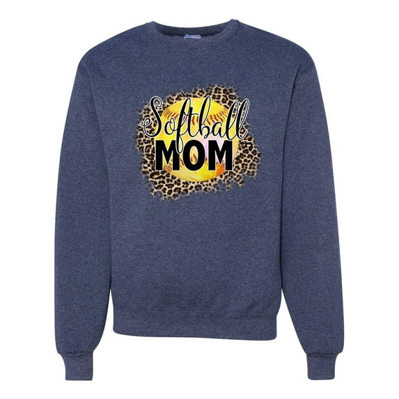 Softball Mom Animal Print Girl Sports Unisex Crewneck Graphic Sweatshirt, Vintage Heather Navy, Large