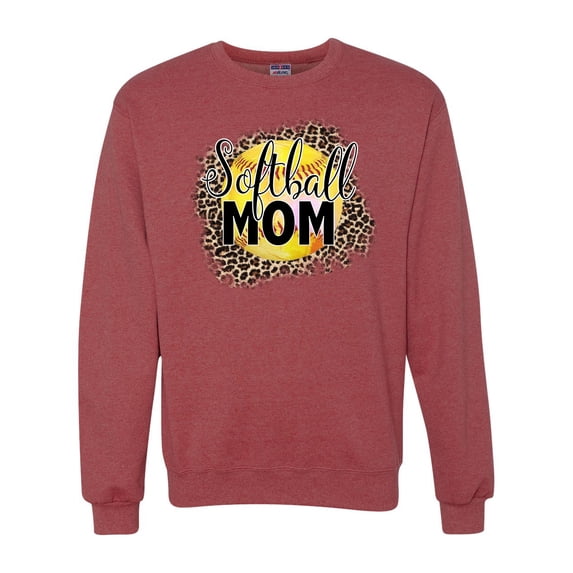 Softball Mom Animal Print Girl Sports Unisex Crewneck Graphic Sweatshirt, Vintage Heather Red, 3X-Large