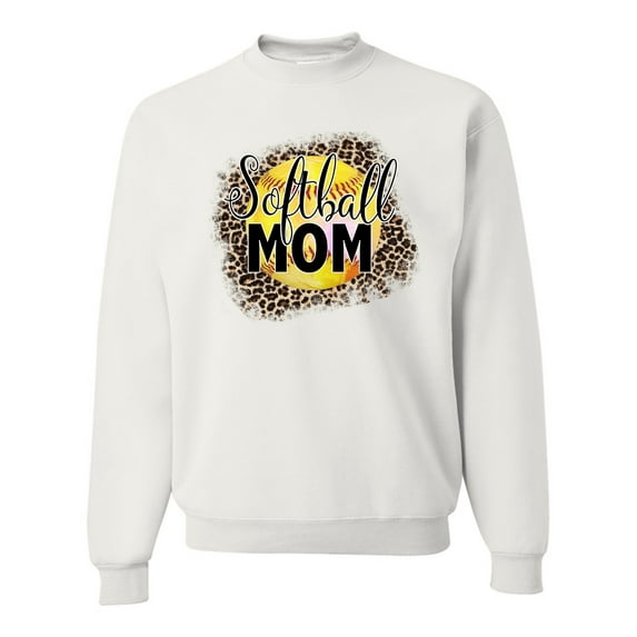 Softball Mom Animal Print Girl Sports Unisex Crewneck Graphic Sweatshirt, White, X-Large