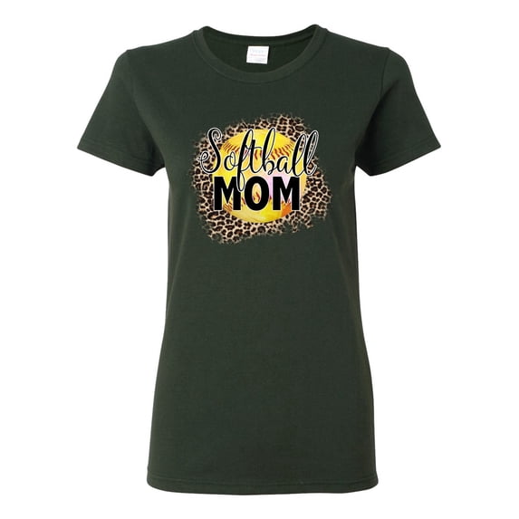 Softball Mom Animal Print Girl Sports Womens Graphic T-Shirt, Forest Green, Small