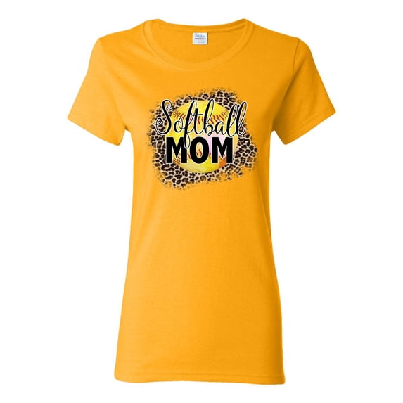 Softball Mom Animal Print Girl Sports Womens Graphic T-Shirt, Gold, Large