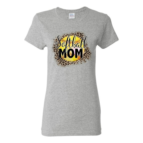 Softball Mom Animal Print Girl Sports Womens Graphic T-Shirt, Heather Grey, Small