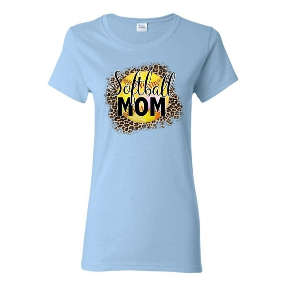 Softball Mom Animal Print Girl Sports Womens Graphic T-Shirt, Light Blue, Medium