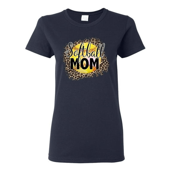 Softball Mom Animal Print Girl Sports Womens Graphic T-Shirt, Navy, 3X-Large