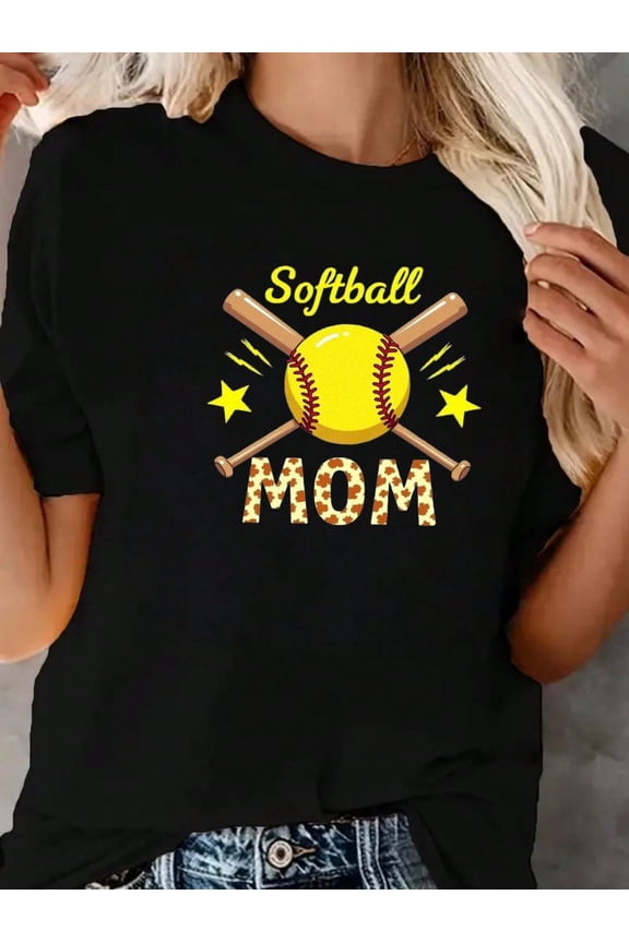 Softball Mom Baseball Bats Stars Lightning T-Shirt - Casual Crew Neck Cotton T- Shirt, Super Soft, Summer Breathable Tee - Perfect Gift For Softball Mom Baseball Fans
