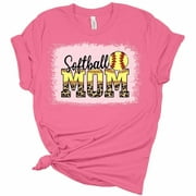 GyftWear Womens Softball Mom Half Leopard Shirt Casual T-Shirt Short Sleeve Graphic Tees Charity Pink XS
