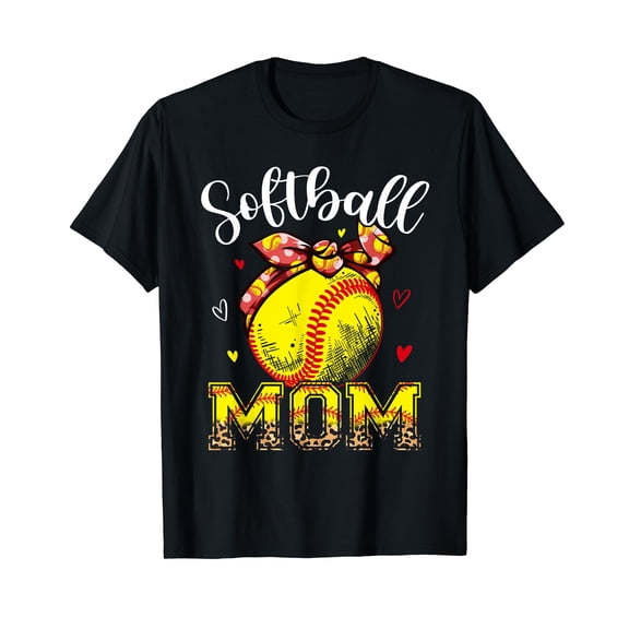 Softball Mom Headband Leopard Softball Ball Mothers Day Mama T-Shirt