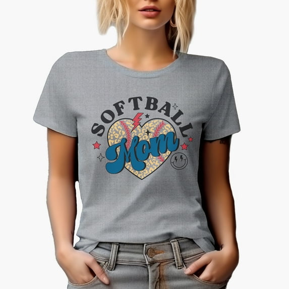 Softball Mom, Retro Art Merch Gift, Heather Grey T-Shirt, Medium