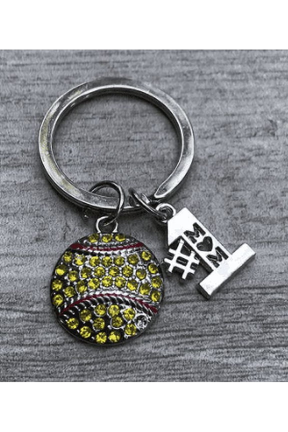 Softball Mom Rhinestone Keychain, 1 Softball Mom Keychain for Softball Player Moms