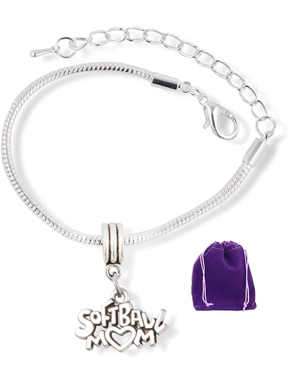 Softball Mom Snake Chain Charm Bracelet