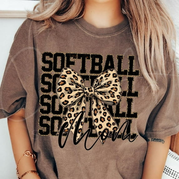 Softball Mom T-Shirt, Leopard Bow Softball Mama Design, Game Day Softball Shirt for Moms