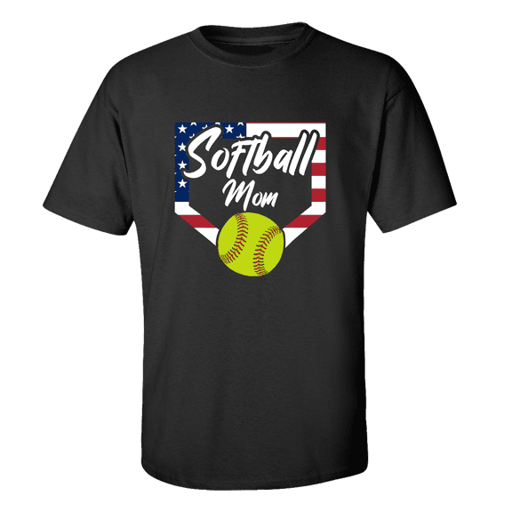 Softball Mom Tee Patriotic American Flag Home Run Sports Unisex Adult Short Sleeve T-shirt-Black-4xl