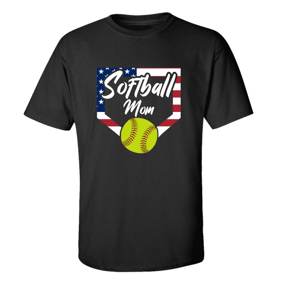 Softball Mom Tee Patriotic American Flag Home Run Sports Unisex Adult Short Sleeve T-shirt-Black-small