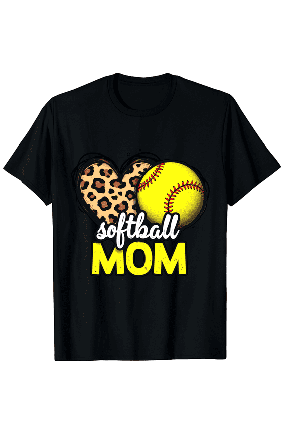Softball Mom Yellow Softball Leopard Heart Graphic Short Sleeve T-Shirt For Women Gifts