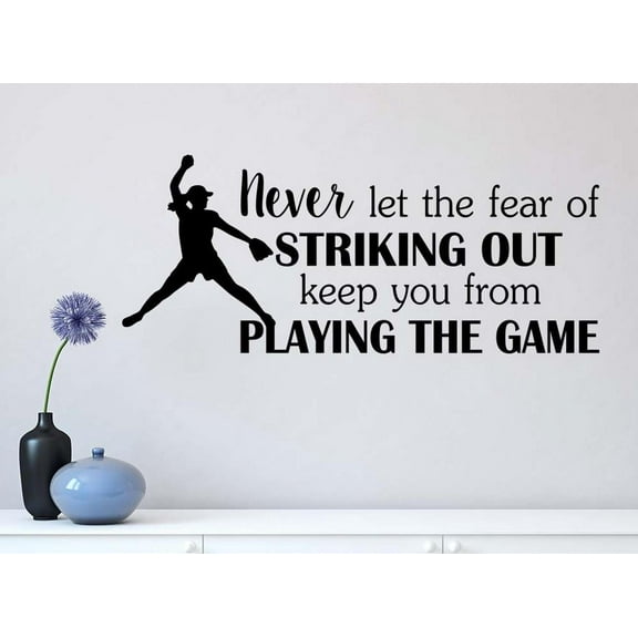 Softball Never let the fear of striking out keep you from 23 x 10 Vinyl wall quote decal baseball sticker Sports Team Decal Art Decor Motivational Inspirational Ruth inspired lettering