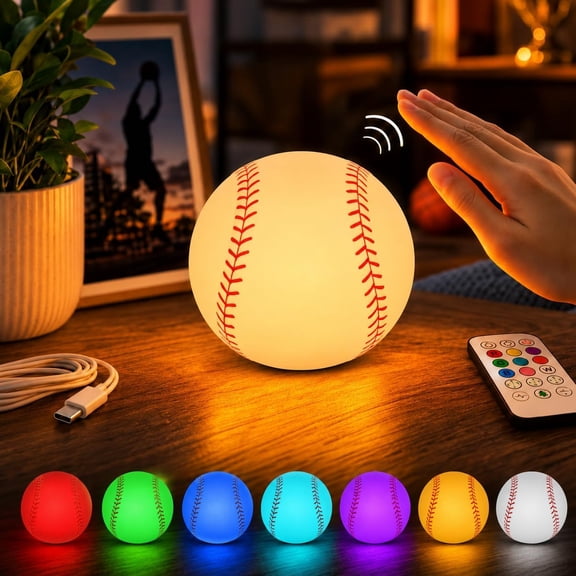 Softball Night Light Gift, Light up Baseball Room Decor, Color Changing LED Lights, Cute Lamp Bedroom, Realistic Ambient Ball Nightlight Bedside Suitable, for Sports Fans Home