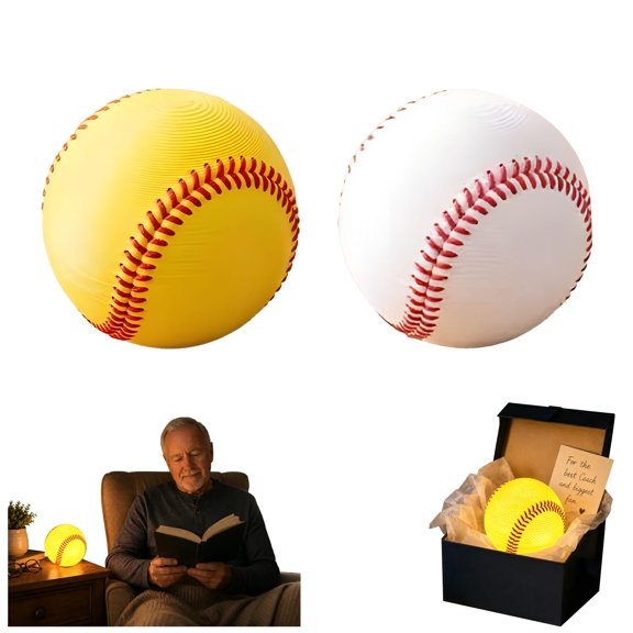 Softball Night Light Gift, Warm White Glow Bedside Lamp for Bedroom