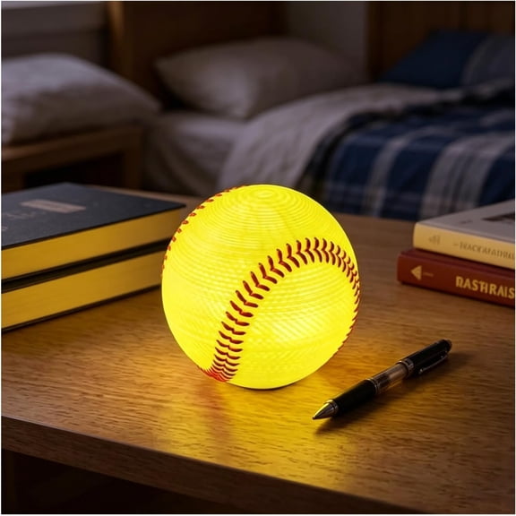 Softball Night Light, Warm White Glow Bedside Lamp for Bedroom Decor, Yellow
