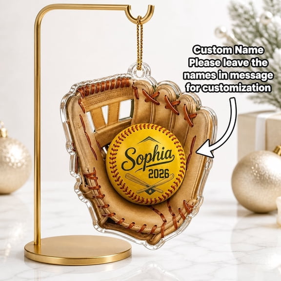 Softball Ornament Personalized Acrylic Tree Decor Xmas Keepsake