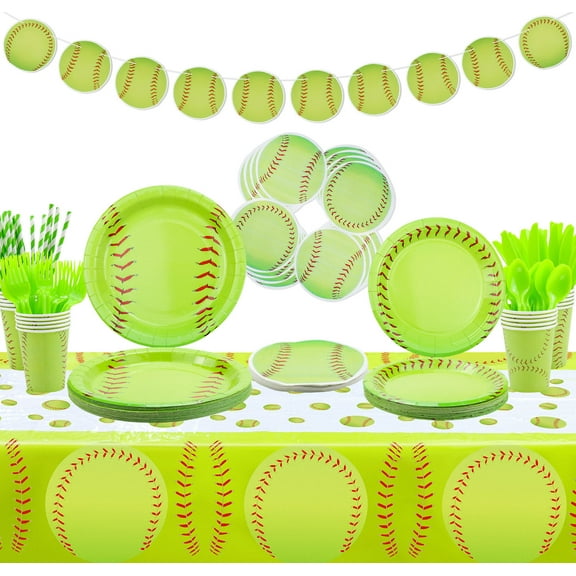 Softball Party Decorations - Including Plates, Cups, Napkins, Tableware, Tablecloth, Balloons, Banner, Softball Birthday Supplies for Kids and Softball Fans - Serve 20