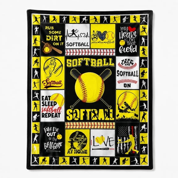 Softball Pattern Fleece Throw Blanket, 280 GSM Polyester, Sports Decor