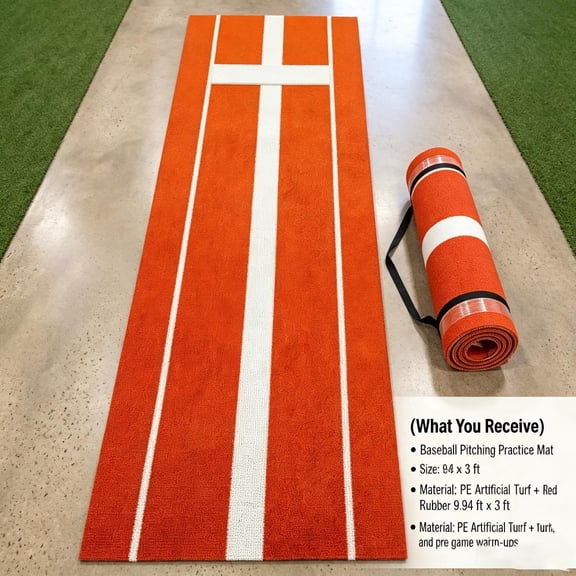 Softball Pitching Mat 10ft x 3ft Professional Alignment, Baseball Training Mat with PE Turf & EVA Foam, Portable Weather Resistant Training Mat for Indoor Outdoor Practice.