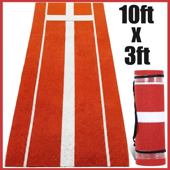Softball Pitching Mat, 10ft x 3ft Red Turf Pitching Mound with Rubber Plate, Portable Weather Resistant Training Mat for Indoor Outdoor Pitchers Practice