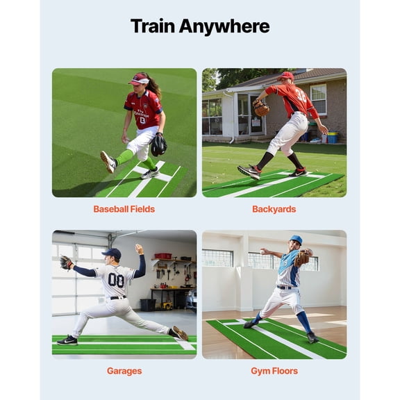 Softball Pitching Mat 10x3 ft Baseball Pitching Rubber Mound Antifade Turf and Antislip Foam Backing Portable Training Aid Fastpitch Equipment for Pitchers Indoor Outdoor Practice Green