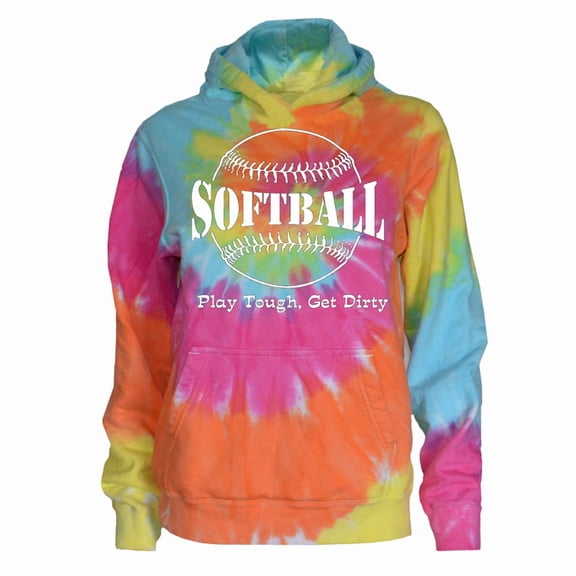Softball "Play Tough, Get Dirty" Large Logo Pastel Twist Youth Tie Dye Sweatshirt (Youth Large 14/16)