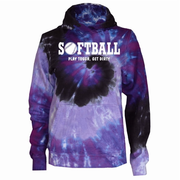 Softball "Play Tough, Get Dirty" Purple Twist Youth Tie Dye Sweatshirt (Youth Large 14/16)