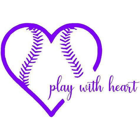 Softball "Play With Heart" Vinyl Wall Decal 20"x12" - Sports Home Decor for Athlete, Kids Room or Bedroom