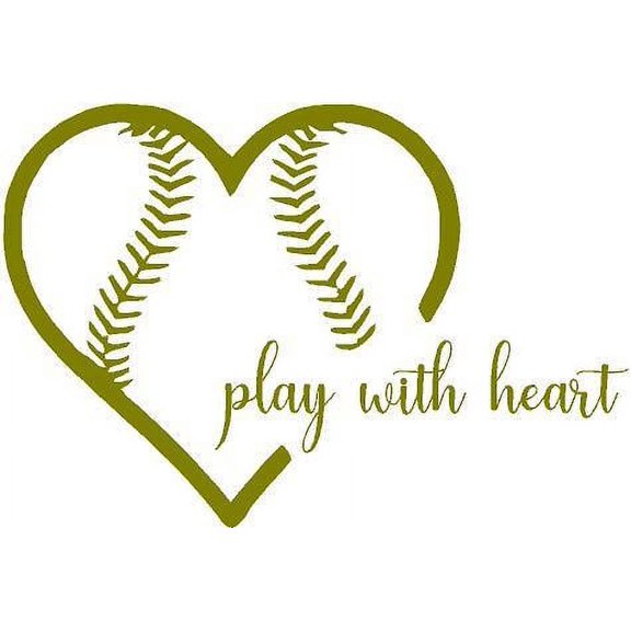 Softball "Play With Heart" Vinyl Wall Decal 20"x12" - Sports Home Decor for Athlete, Kids Room or Bedroom