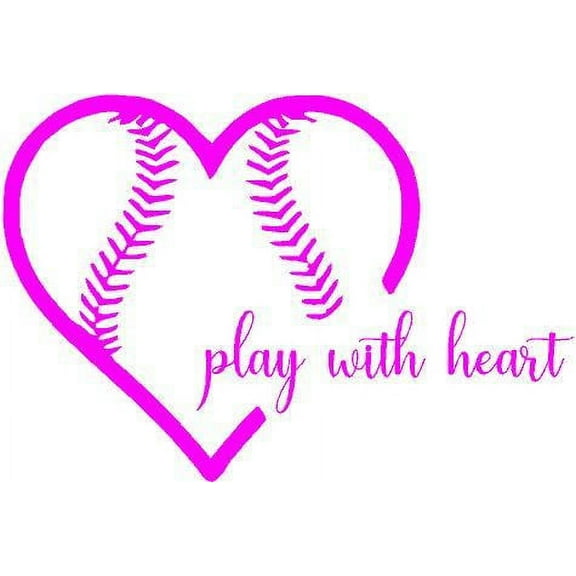Softball "Play With Heart" Vinyl Wall Decal 20"x12" - Sports Home Decor for Athlete, Kids Room or Bedroom