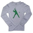 thumbnail image 1 of Softball Player Hitting Ball Silhouette Colorful Trendy Men's Long Sleeve Grey T-Shirt, 1 of 2