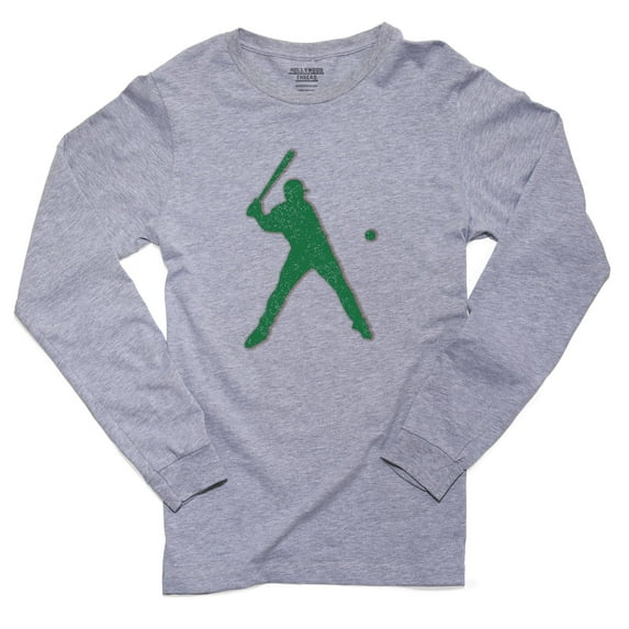 Softball Player Hitting Ball Silhouette Colorful Trendy Men's Long Sleeve Grey T-Shirt