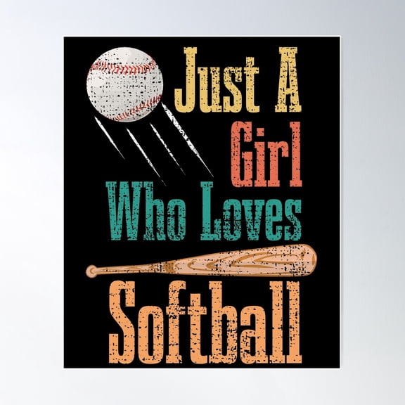 Softball Player Just A Girl Who Loves Softball Youths Sport Poster Wall Art, Modern Wall Decor For Living Room Bedroom, 12x18 UNFRAMED
