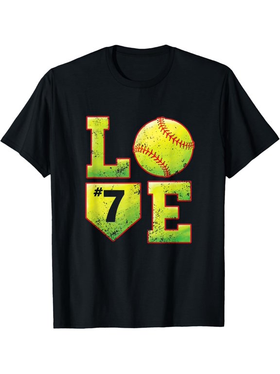Softball Player Number 7 Softball Mom Dad #7 Biggest Fan T-Shirt Size S-5XL