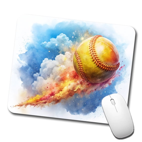 Softball Rocketing Through The Sky Watercolor Mouse Pad Low Profile Gaming Mat