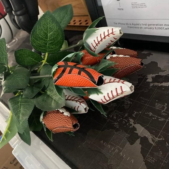 Softball Rose Sport Leather Rose Handmade Artificial Softball Flowers Gift for Softball Mom Fans Team Graduation,D