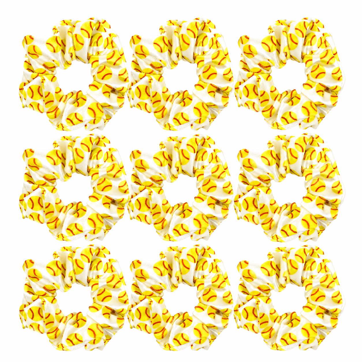 Softball Scrunchie, White Softball  (9 Pack)