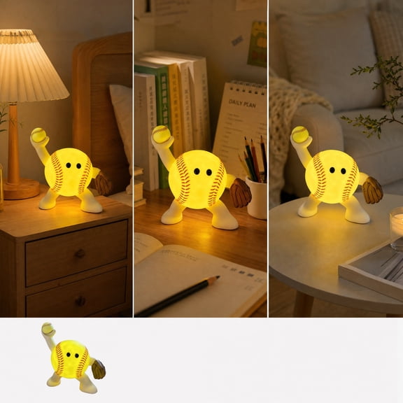 Softball Shaped LED Night Light, Funny Humanized Character Lamp with Glove, Sports Themed Bedside Decor for Fans & Athletes, USB Powered Mood Light, Dugout & Locker Room Gift