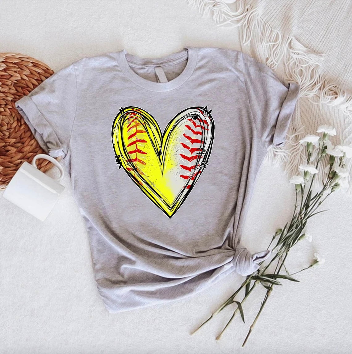 Softball Shirts For Women, Softball Gifts, Softball Heart Shirt, Womens Softball Tshirt, Softball Mom Gifts, Distressed Baseball Tee, Full Size S-5XL