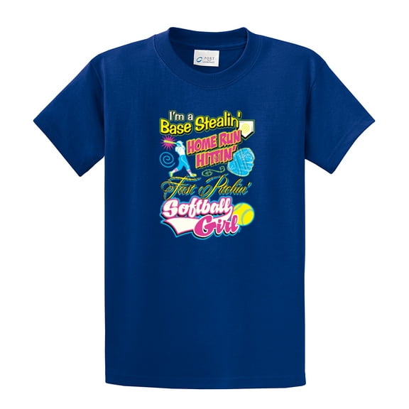 Softball Short Sleeve T-shirt I'm A Base Stealin, Home Run Hittin'-Royal-XL
