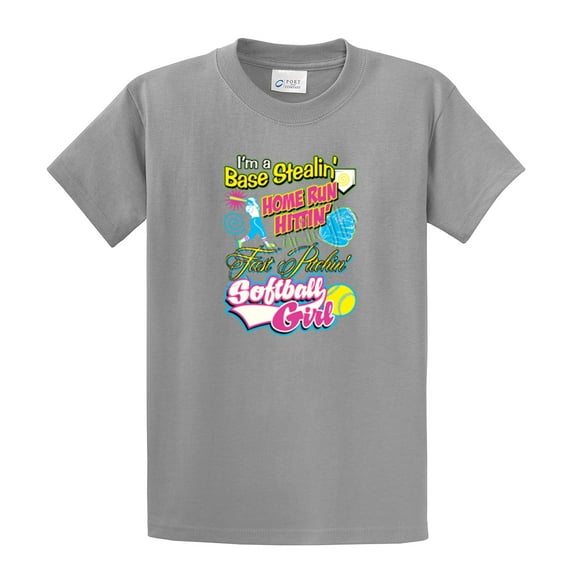 Softball Short Sleeve T-shirt I'm A Base Stealin, Home Run Hittin'-Sportsgray-Large