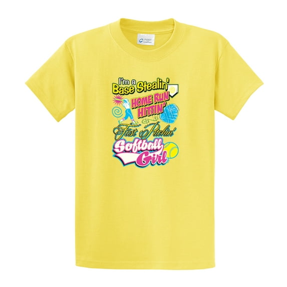 Softball Short Sleeve T-shirt I'm A Base Stealin, Home Run Hittin'-Yellow-XXL
