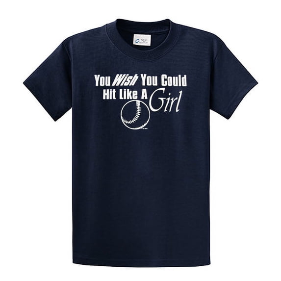 Softball Short Sleeve T-shirt Wish You Could Hit Like A Girl Funny Girls Fast Pitch Tee Power Hitting League Team Travel Ball-Nb-S Navy Blue