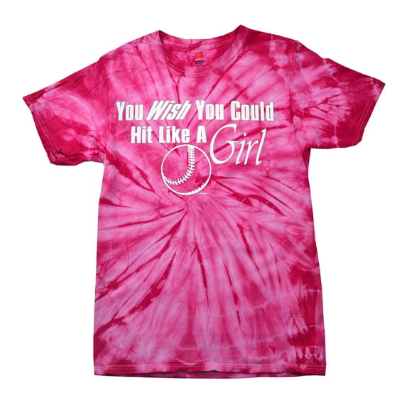 Softball Short Sleeve T-shirt Wish You Could Hit Like A Girl Funny Girls Fast Pitch Tee Power Hitting League Team Travel Ball-Pinktiedye-Medium