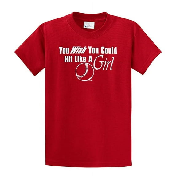 Softball Short Sleeve T-shirt Wish You Could Hit Like A Girl Funny Girls Fast Pitch Tee Power Hitting League Team Travel Ball-Red-XXXL