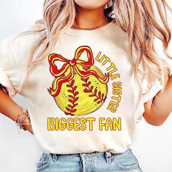 Softball Sister T-Shirt, Little Sister Game Day Tee, Biggest Fan Softball Shirt, Preppy Sports Supporter Tee, Cute Softball Lover T-Shirt