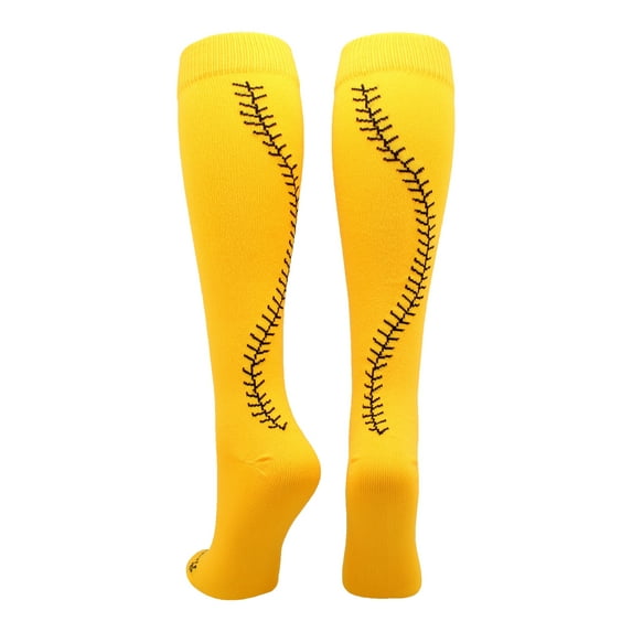 Softball Socks with Stitches Over the Calf (Gold/Black, Large)
